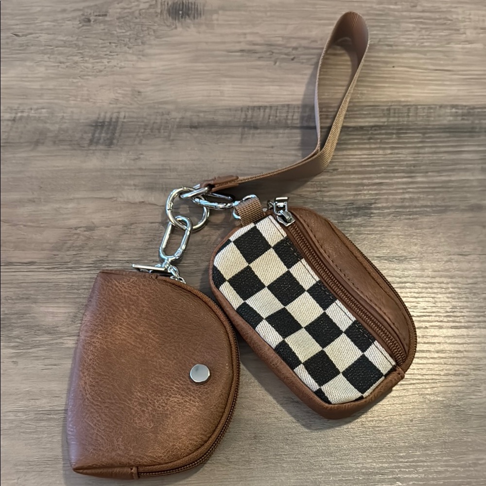 Brown and Checkered Wristlet Set